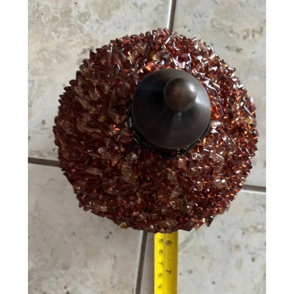 Vintage Hanging TeaLight Candle Holder Amber Glass Beads Metal Frame NOS New
